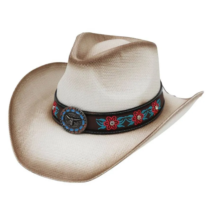 Floral Embroidered Western Straw Cowboy Hat - Assorted — wholesale Apparel & Accessories by the case
