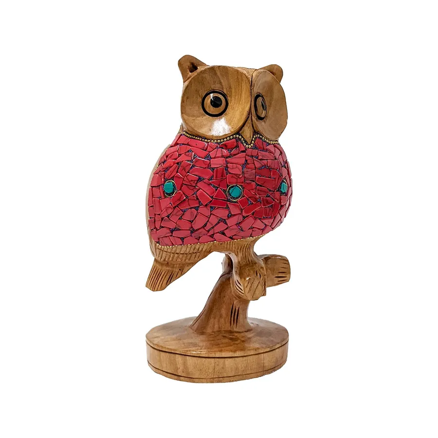 Wooden Owl Figurine - Handcrafted Stone & Wood Statue, Large — wholesale Home & Décor by the case
