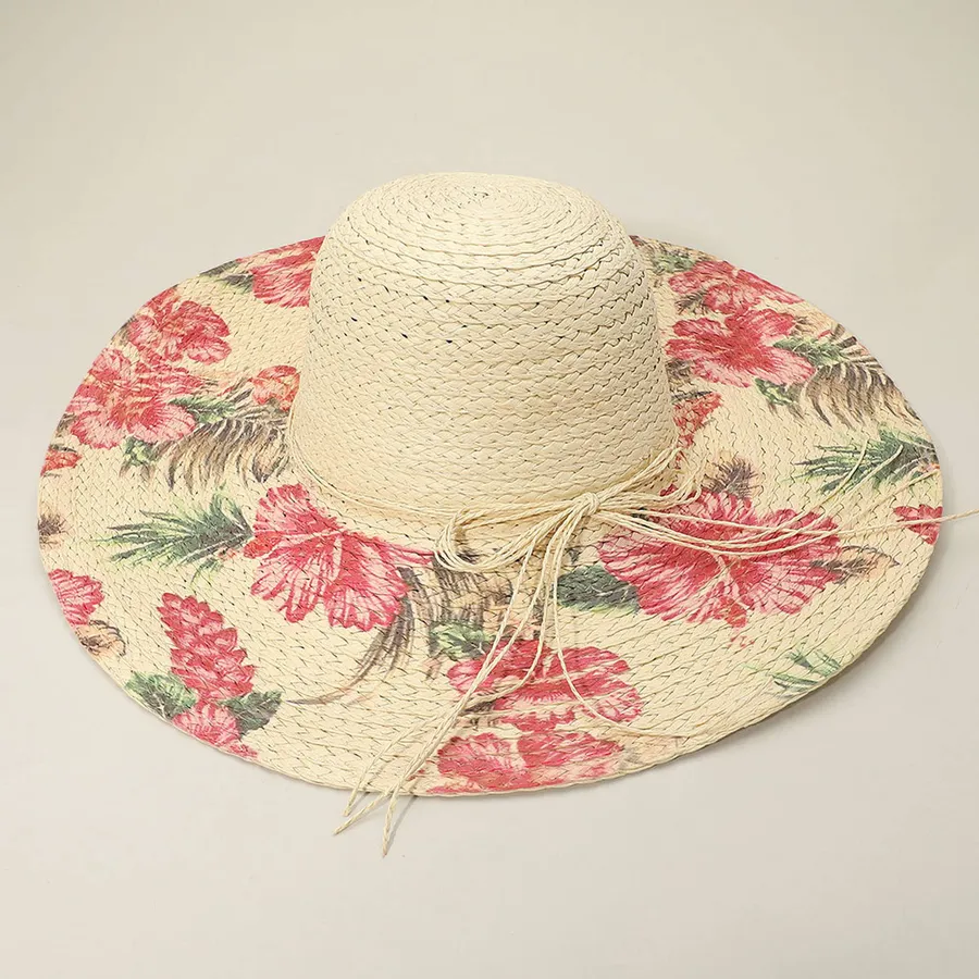 Floral Printed Straw Sun Hat For Women's - Assorted — wholesale Apparel & Accessories by the case