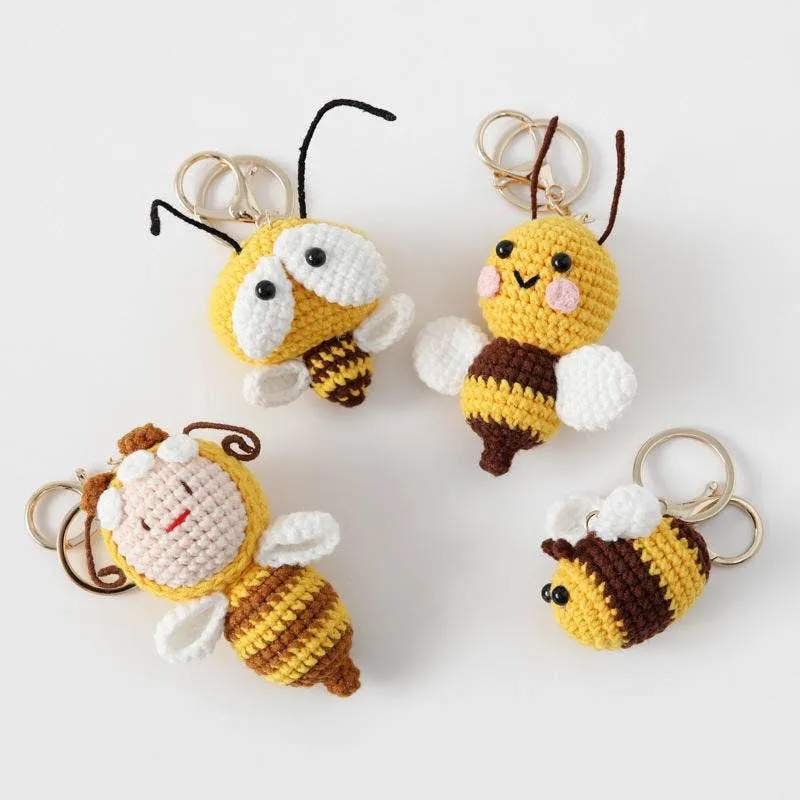 Hand Woven Bee Bag Crochet Keychain - Assorted — wholesale Keychains & Charms by the case