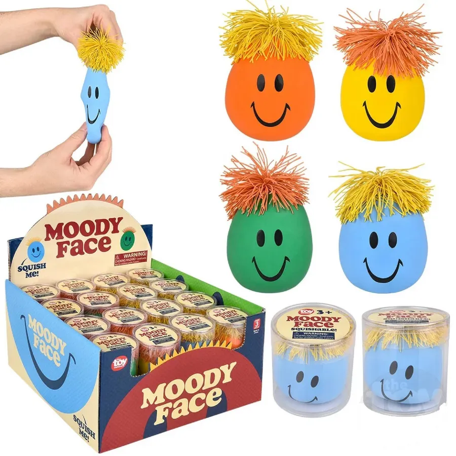 Squishy Stress Ball Moody Face Sensory Fidget Toy with Stringy Hair, 3" — wholesale Fidgets & Sensory by the case