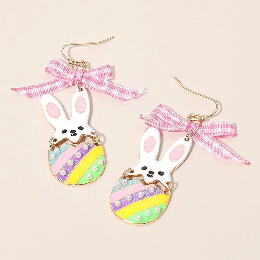 Easter Bunny Themed Bow Drop Earrings — wholesale Seasonal & Holiday by the case