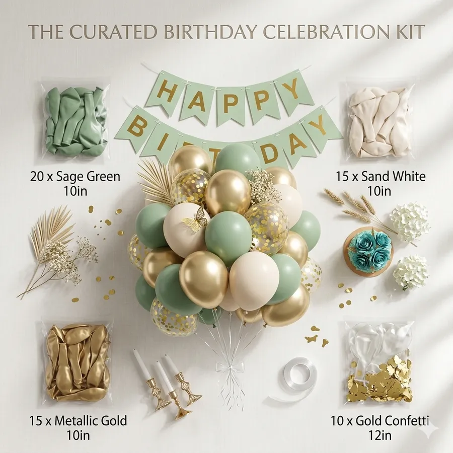 Sage Green & Gold Balloon Garland Kit – 60pc Party Decor — wholesale Party & Gifts by the case