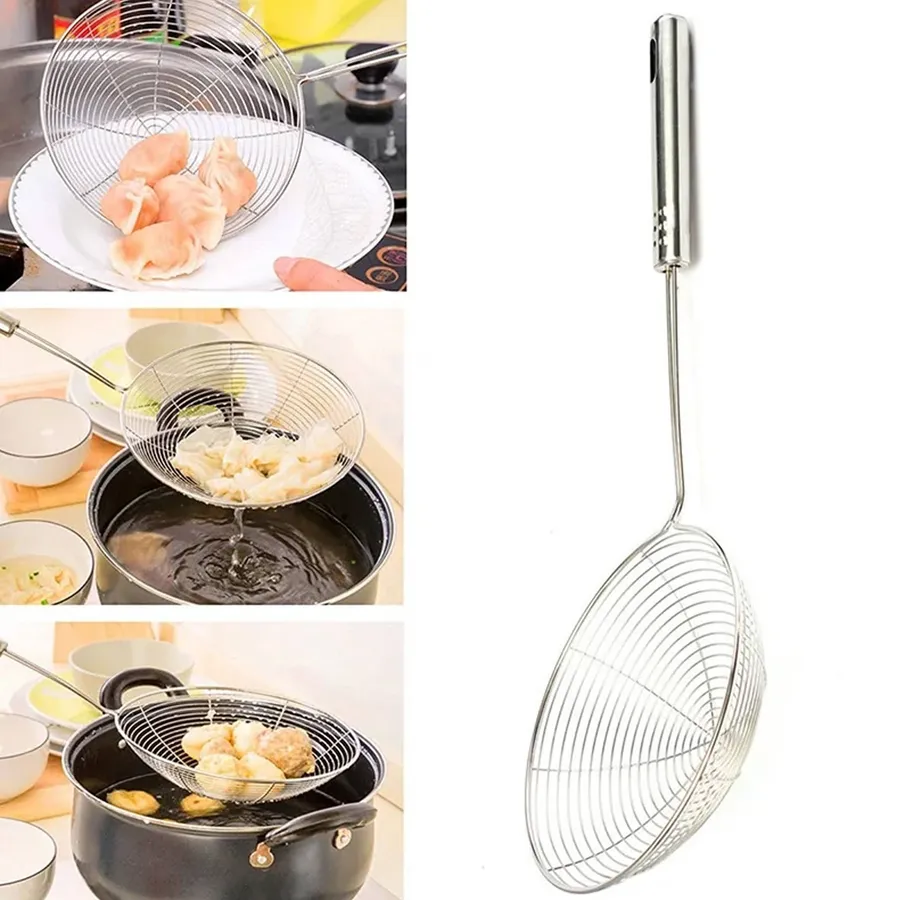 Stainless Steel Spider Strainer - Long Handle Deep Fry Colander Spoon, 14-inch — wholesale Kitchen & Drinkware by the case