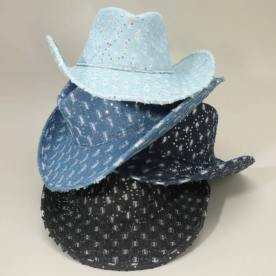 Wide Brim Sequin Pattern Cowboy Hat - Assorted — wholesale Apparel & Accessories by the case