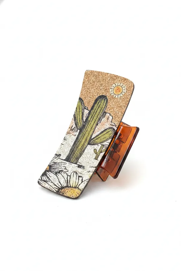 Cork Floral Claw Clip - Desert Cactus Prairie Bloom Hair Clip Accessories for Everyday Wear — wholesale Apparel & Accessories by the case