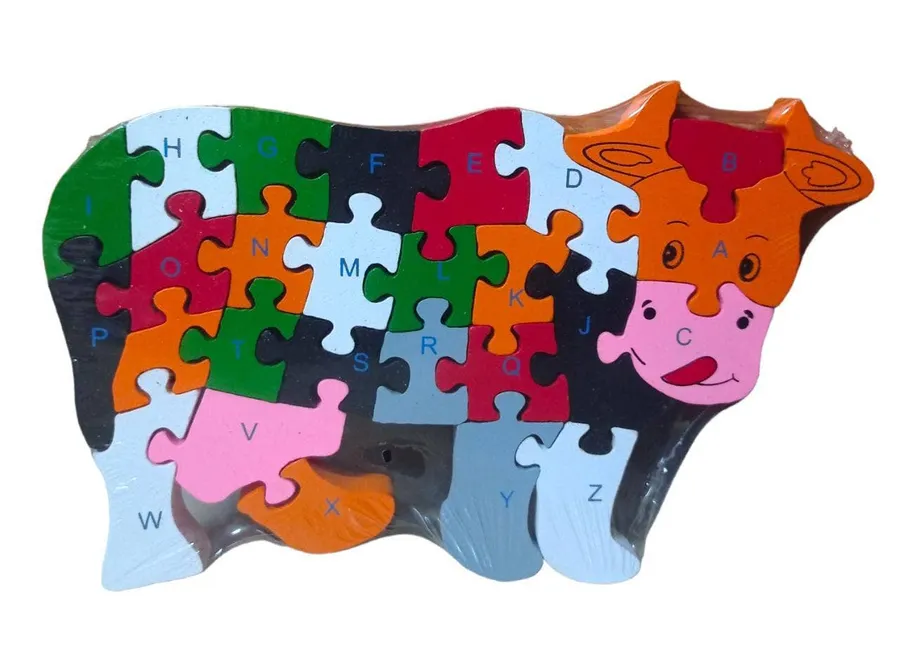Wooden Shaped Coloured Cow Puzzle with 26 Alphabets(A-Z) and Numbers (1-26) Learn Letters and Numbers, Colour Recognitio — wholesale Toys & Games by the case