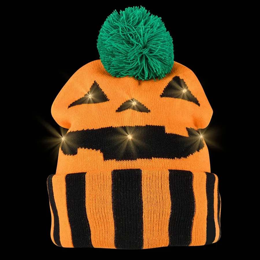 Light-Up Jack O Lantern Beanie Hat For Kids — wholesale Apparel & Accessories by the case