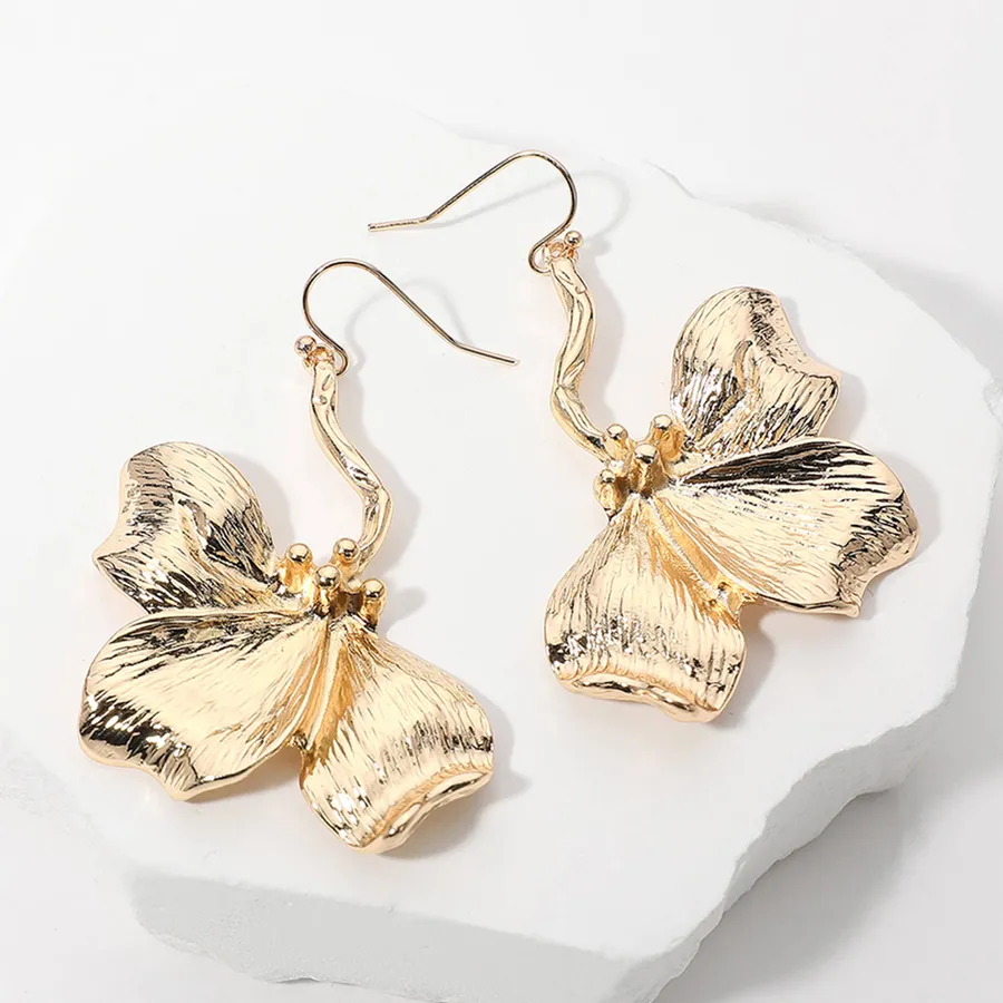 Textured Metal Flower Dangle Earrings For Women's - Assorted — wholesale Apparel & Accessories by the case