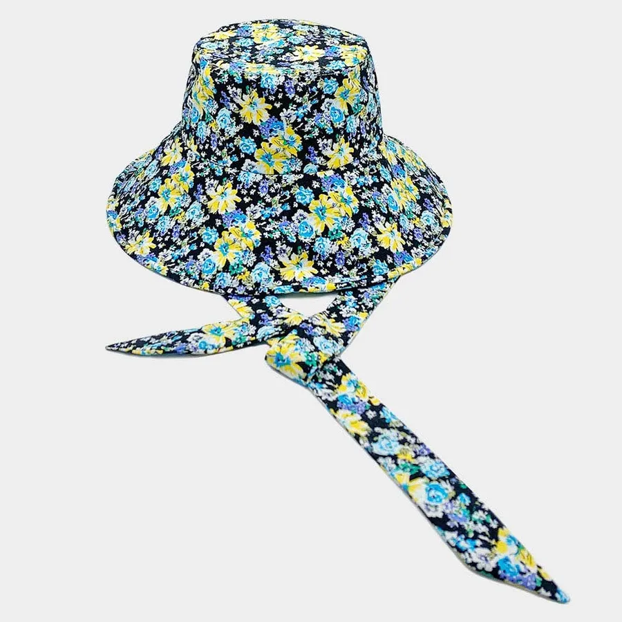 Trendy Flower Patterned Chin Tie Bucket Hat - Assorted — wholesale Apparel & Accessories by the case