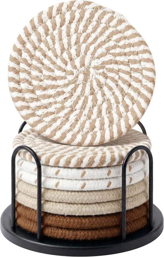 Absorbent Woven Coasters - Boho Cotton Table Protection Set of 4 — wholesale Kitchen & Drinkware by the case
