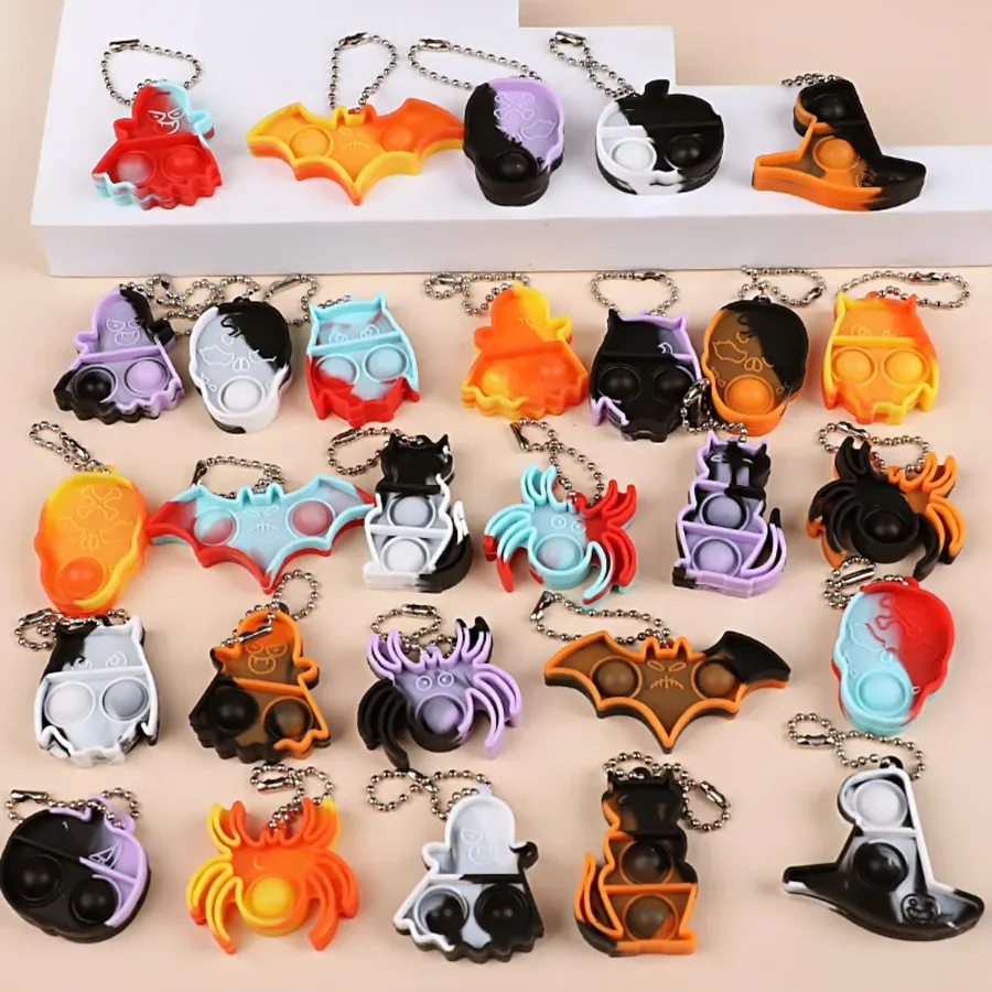 Fidget Sensory Toy Halloween Mini Pop Keychains (Pumpkin Spice, Bat, Skull) — wholesale Fidgets & Sensory by the case
