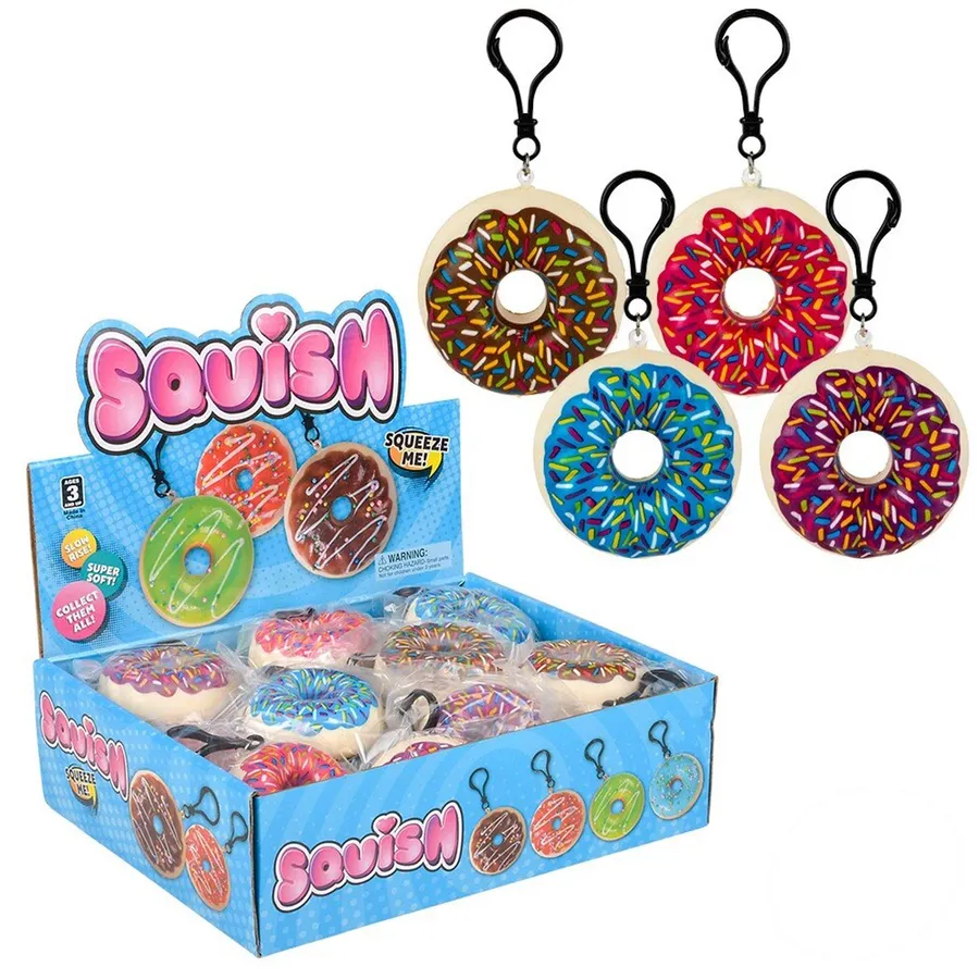 Squish Donut In Bulk Backpack Clip - Assorted — wholesale Plush & Squishies by the case