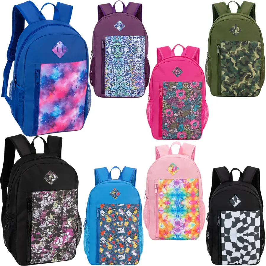 8 Prints 19" Backpacks With Padded & Mesh Side Pocket — wholesale Bags & Backpacks by the case