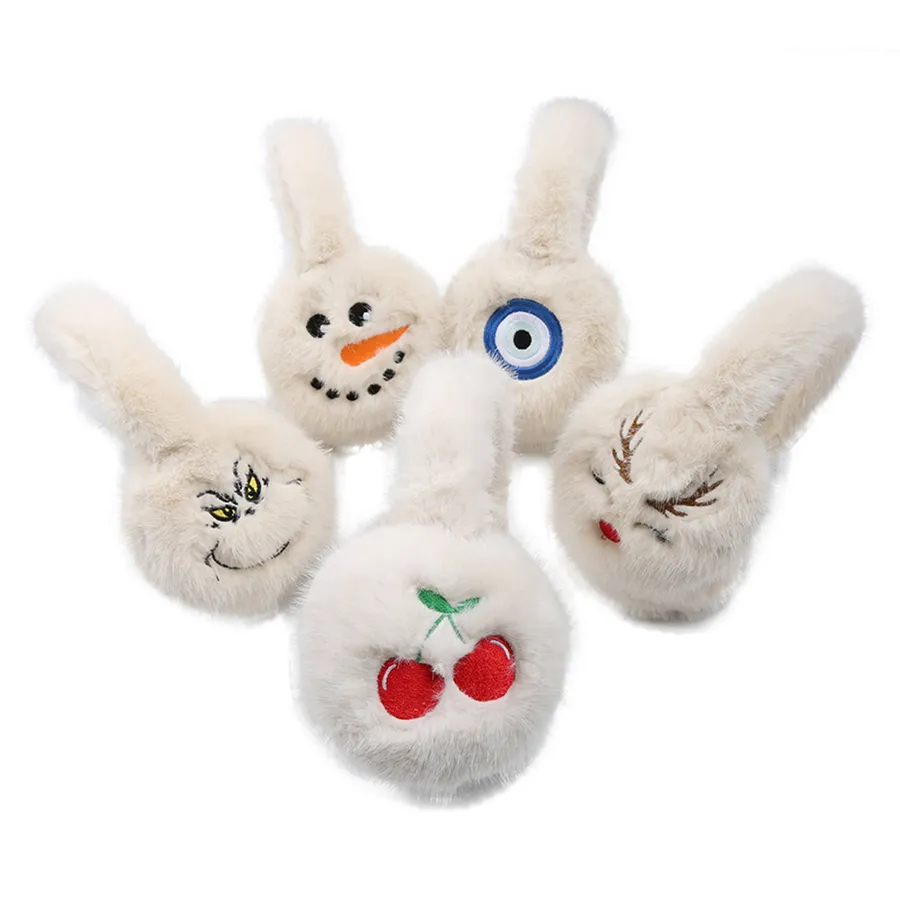 Faux Fur Plush Embroidered Earmuffs For Kids - Assorted — wholesale Plush & Squishies by the case