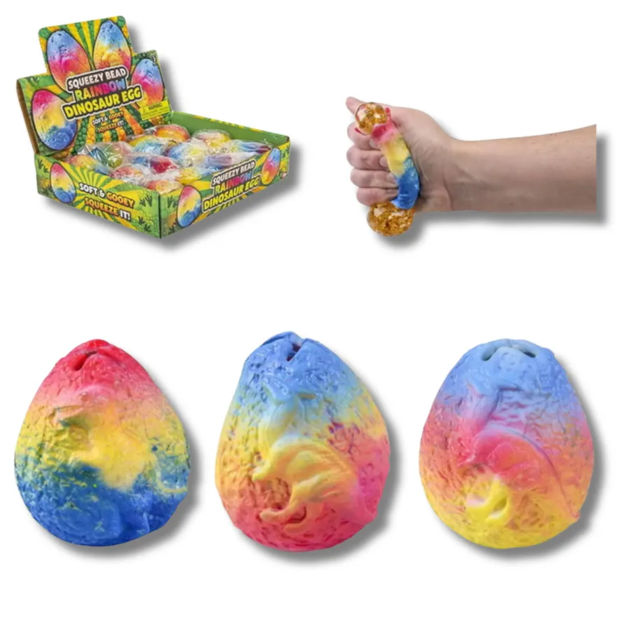 Rainbow Dinosaur Squeeze Bead Egg Toy- Assorted — wholesale Fidgets & Sensory by the case