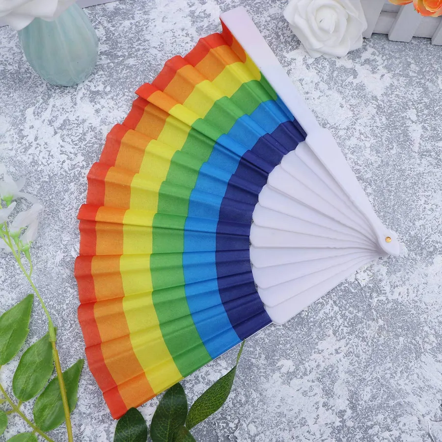 Rainbow Stripped Cloth Hand Fan For Daily Use — wholesale More Wholesale Goods by the case