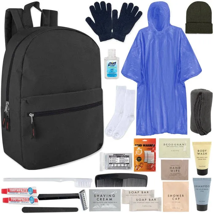 24pc Warm Hygiene Backpack, Poncho & Socks — wholesale Bags & Backpacks by the case
