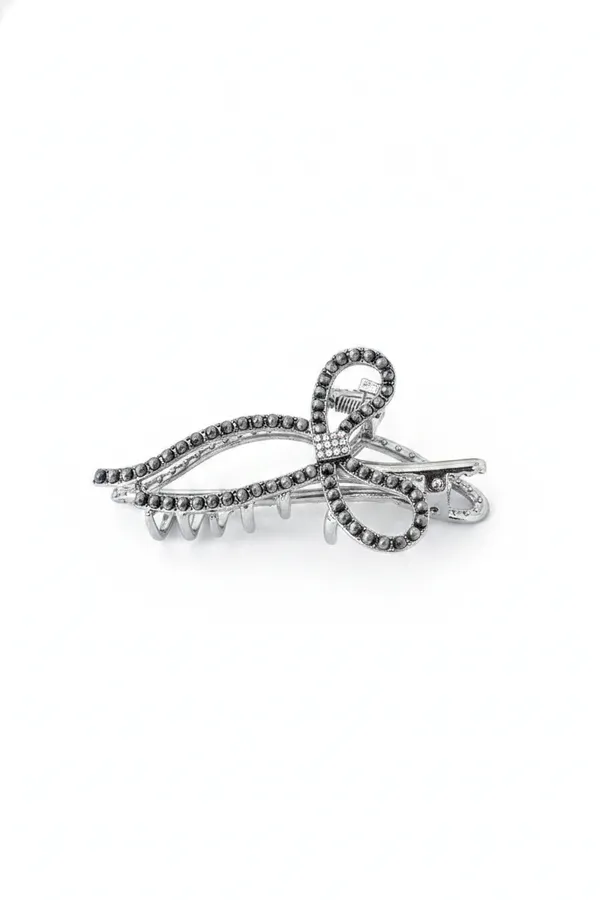 Silver Pearl Bow Hair Claw Clip - Elegant Bow Hair Accessories for Boutique and Salon — wholesale Apparel & Accessories by the case