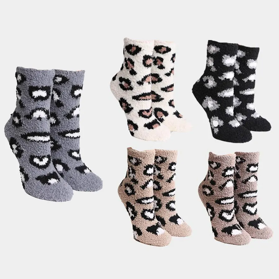 Leopard Patterned Soft Socks For Winter - Assorted — wholesale Apparel & Accessories by the case