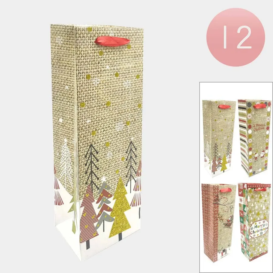 Christmas Tree Holiday Printed Wine Gift Bags — wholesale Seasonal & Holiday by the case