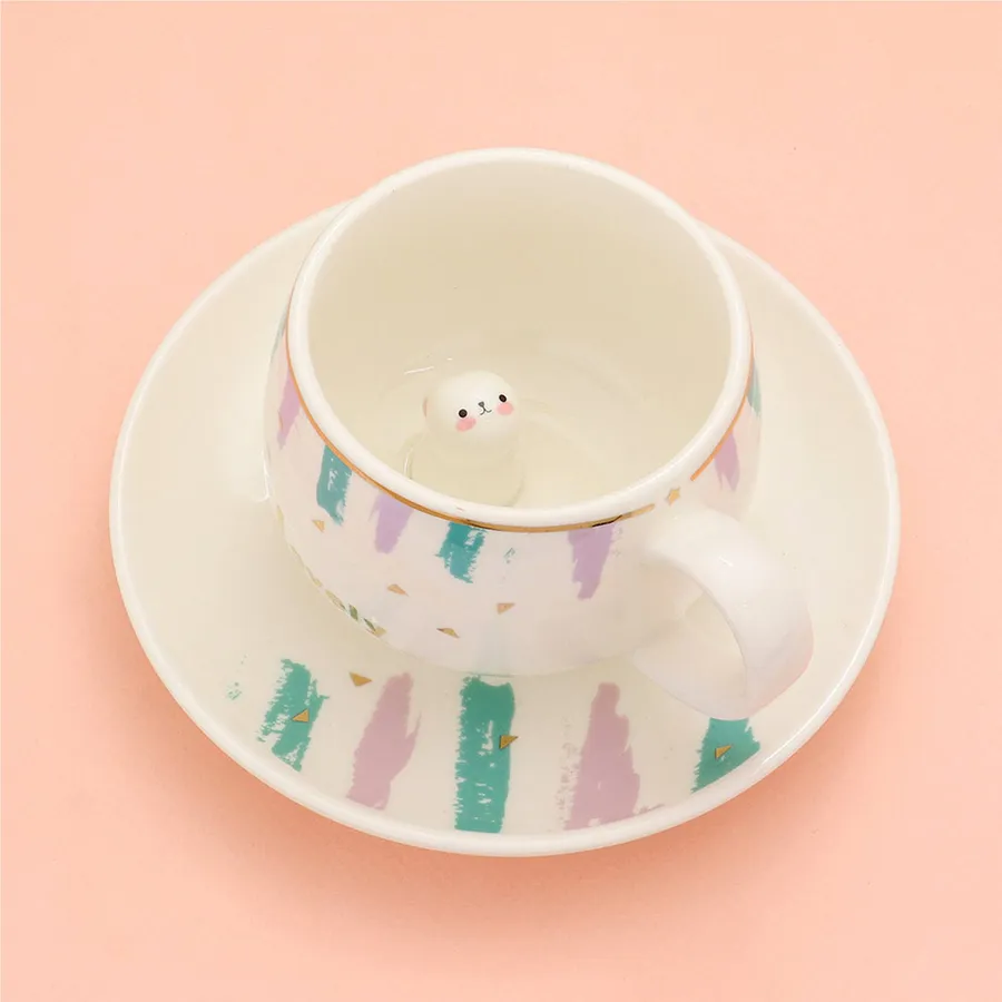 Bunny Ceramic Mug Cup and Saucer Set Home Décor — wholesale Kitchen & Drinkware by the case