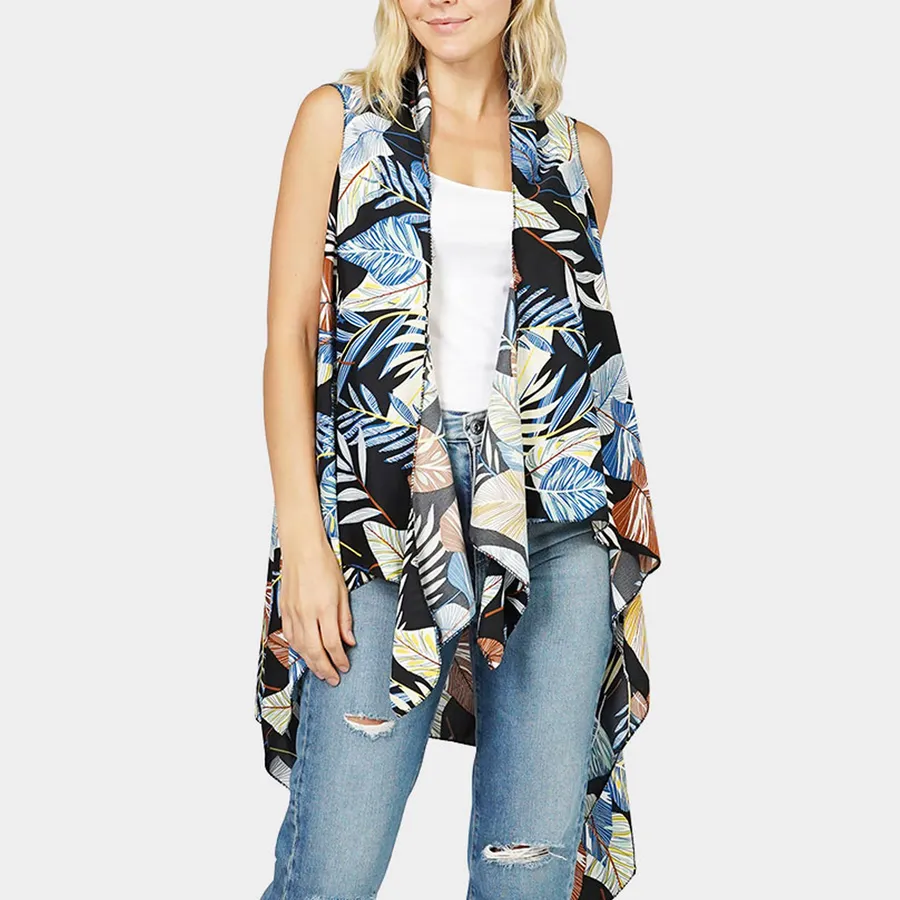 Tropical Leaf Patterned Printed Vest For Women's - Assorted — wholesale More Wholesale Goods by the case