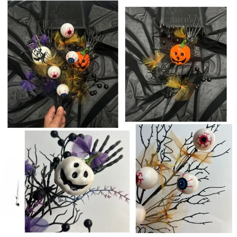 In Bulk Black Horror Pumpkin Flower Branch Decor — wholesale Home & Décor by the case