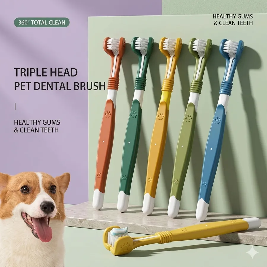 Pet Toothbrush 3-Sided Dog Dental Brush Oral Care Set — wholesale Pet by the case