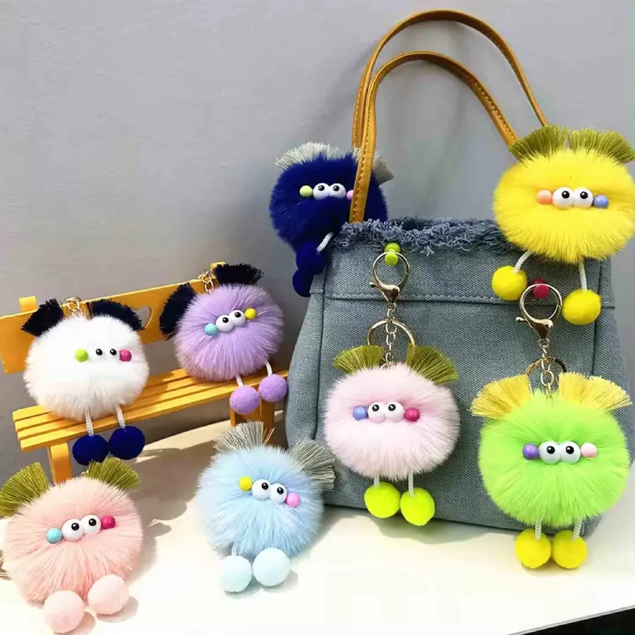Furry Plush Doll Pom Keychain PendanT — wholesale Plush & Squishies by the case