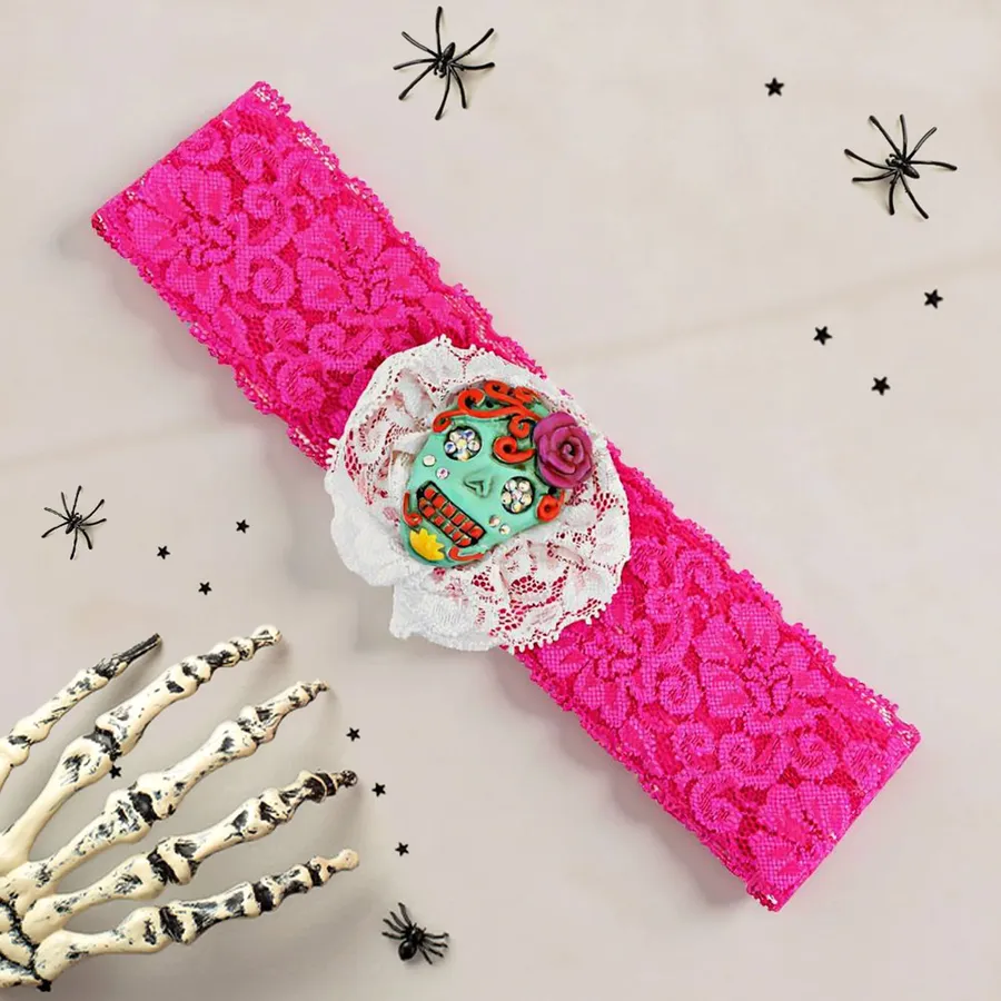 Halloween Themed Floral Lace Skull Headband - Assorted — wholesale Seasonal & Holiday by the case