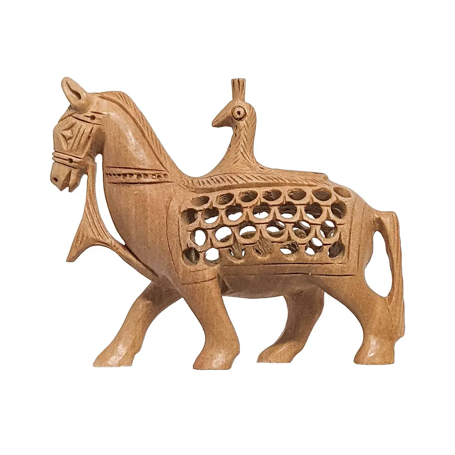 Wooden Jali Peacock on Horse Statue — wholesale Toys & Games by the case
