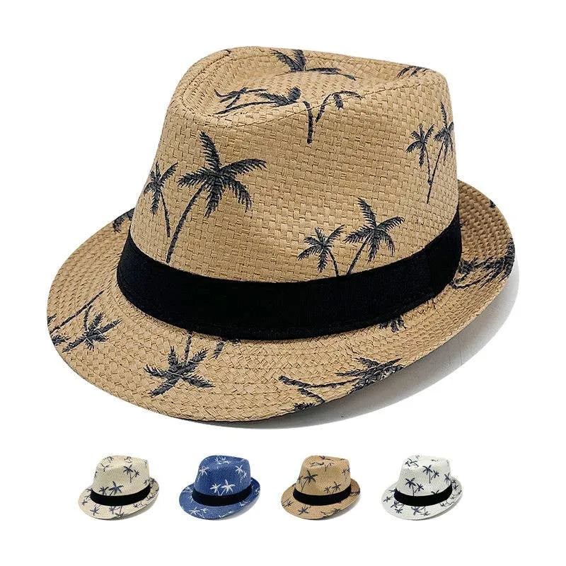 Coconut Tree Themed Wide Brim Paper Straw Hat — wholesale Apparel & Accessories by the case