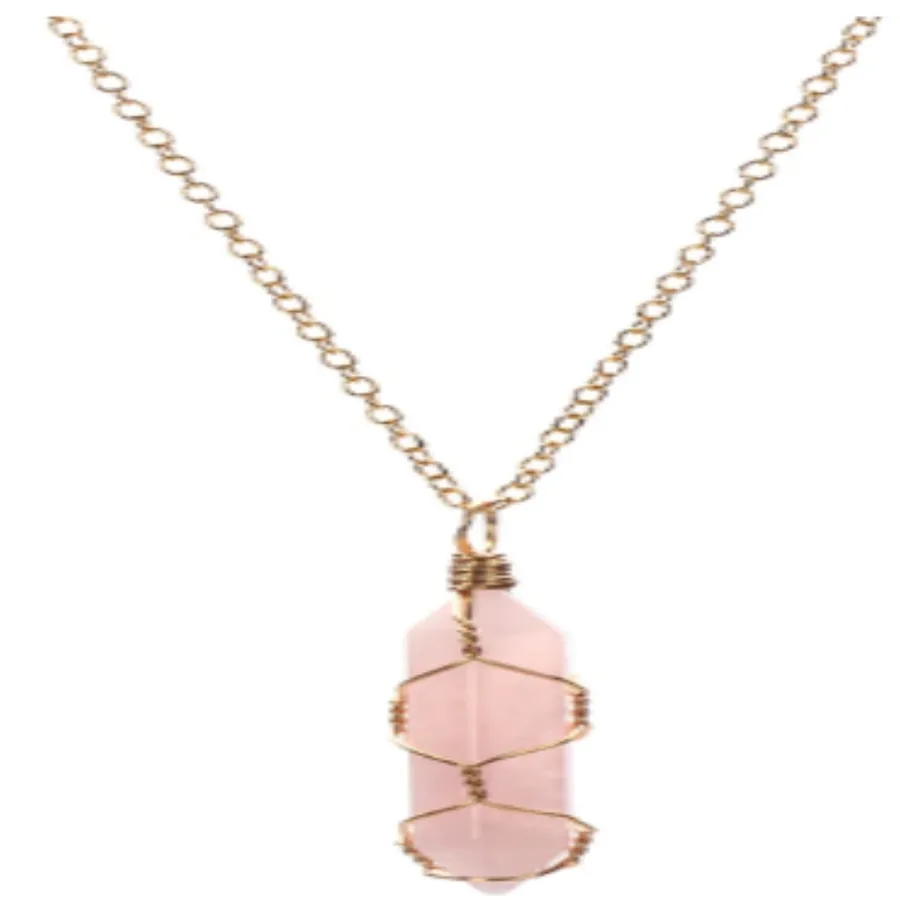 Wholesale Rose Quartz Wire Wrapped 18" Adjustable Pendant Necklace (Sold by DZ) — wholesale Apparel & Accessories by the case