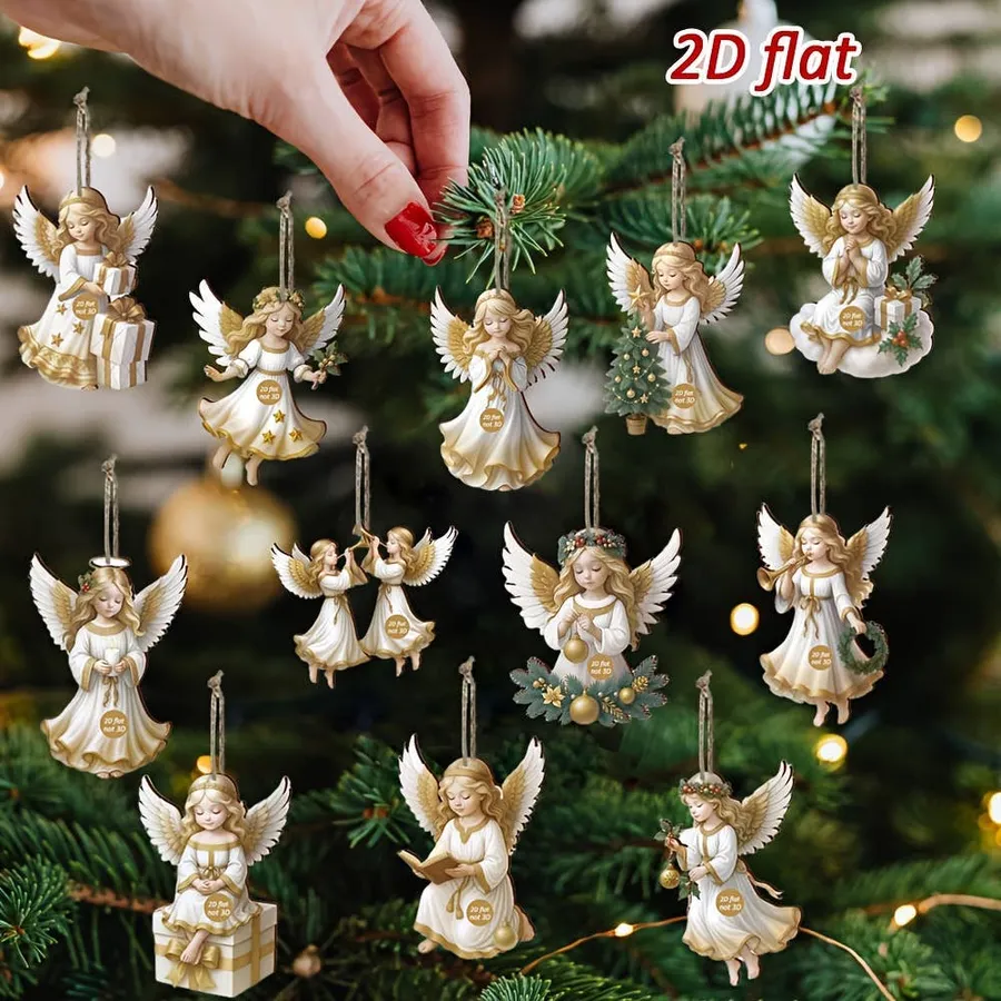 Wooden Angel Christmas Ornaments - Rustic White, Set of 12 — wholesale Seasonal & Holiday by the case