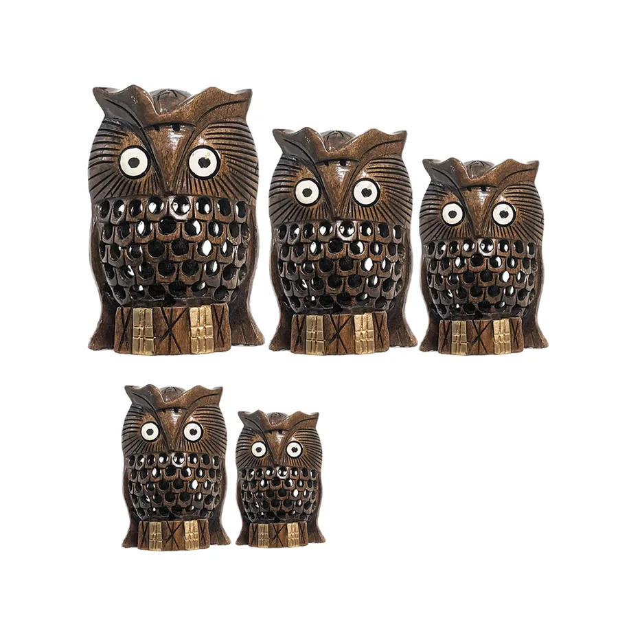 Handcrafted Brown Wooden Owl Set of 5 — wholesale Toys & Games by the case