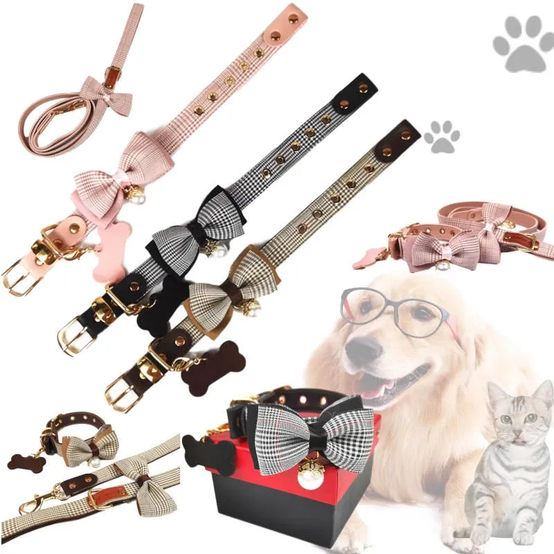Western Style Luxury Leather Bow Pets Collar - Assorted — wholesale Pet by the case
