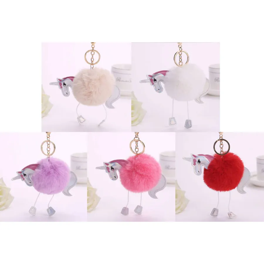 Unicorn Pom Pom Fuzzy Keychains In Bulk — wholesale Keychains & Charms by the case
