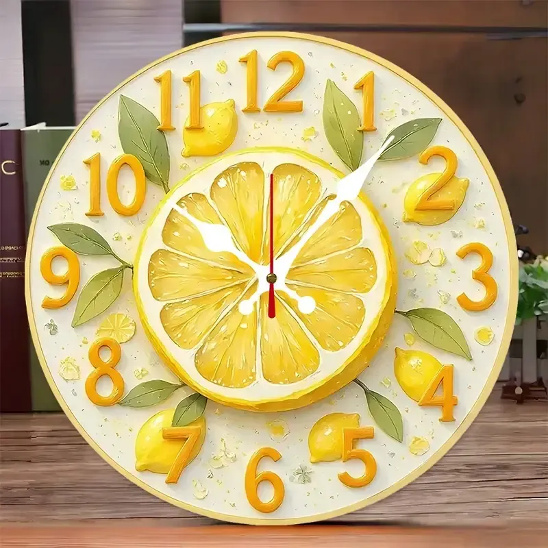 Lemon Orange Wooden Wall Clock – Silent Hanging Decor — wholesale Home & Décor by the case