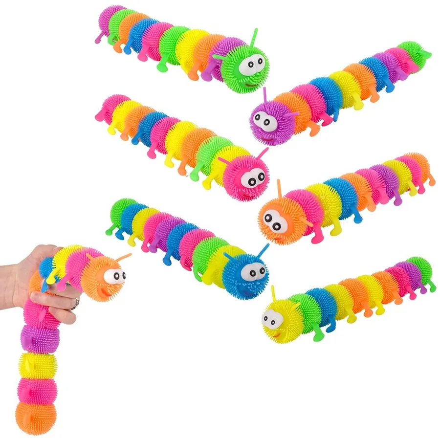 Fidget Sensory Toy - Jumbo 12-Inch Caterpillar Puffer Squeeze & Squish Toy (Assorted) — wholesale Fidgets & Sensory by the case
