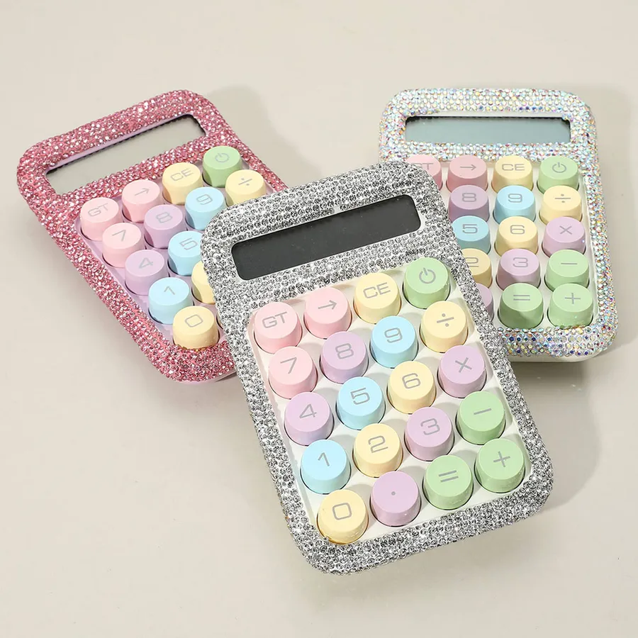 Rhinestone Paved Round Key Studded Calculator - Assorted — wholesale More Wholesale Goods by the case