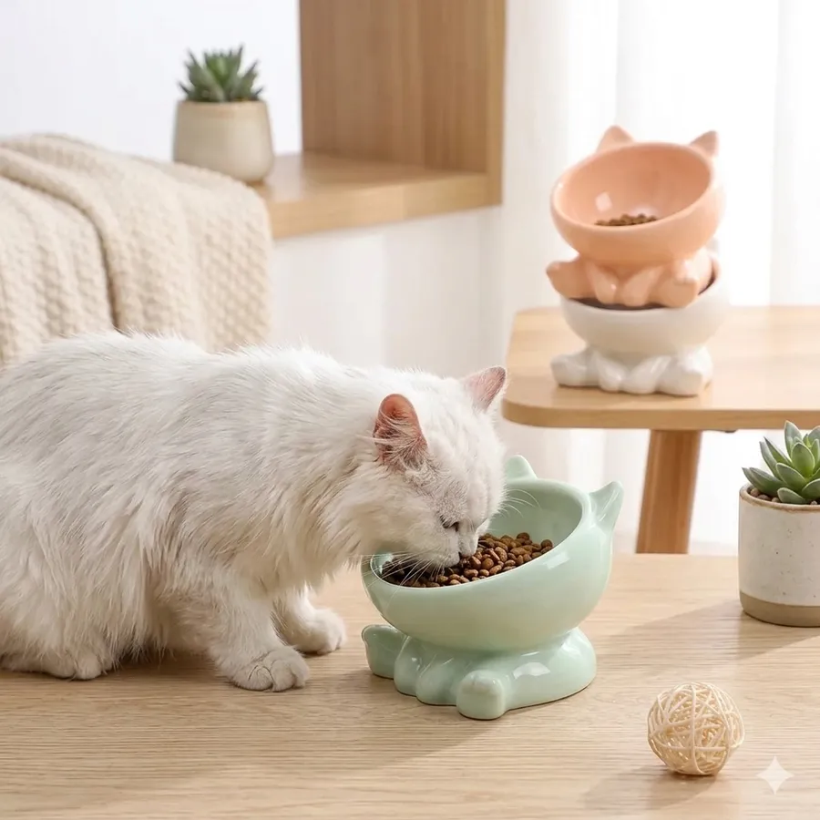 Elevated Cat Bowl Ceramic Tilted Pet Feeding Dish — wholesale Pet by the case