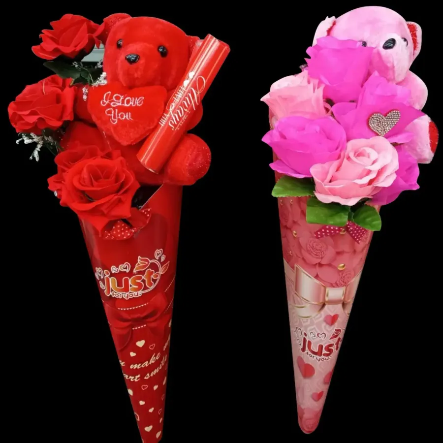 Led Rose With Bear Bouquet For Decor - Assorted — wholesale Home & Décor by the case