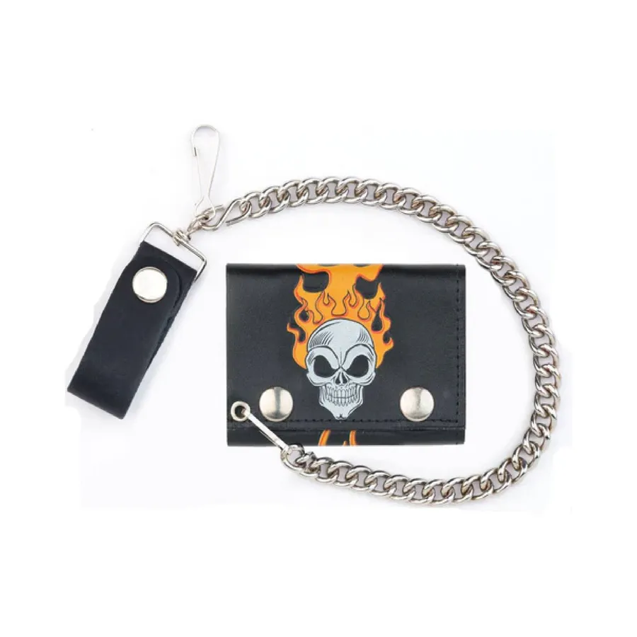 Men's Biker Leather Chain Tri Fold Wallet — wholesale Bags & Backpacks by the case