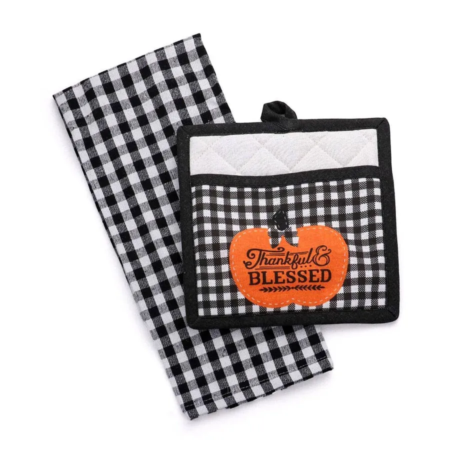 Beautiful Message Pumpkin Pot Holder And Kitchen Towel Set — wholesale Kitchen & Drinkware by the case
