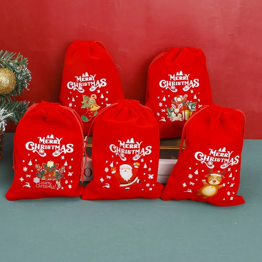 20PCS Red Velvet Christmas Gift Bags with Drawstring — wholesale Seasonal & Holiday by the case