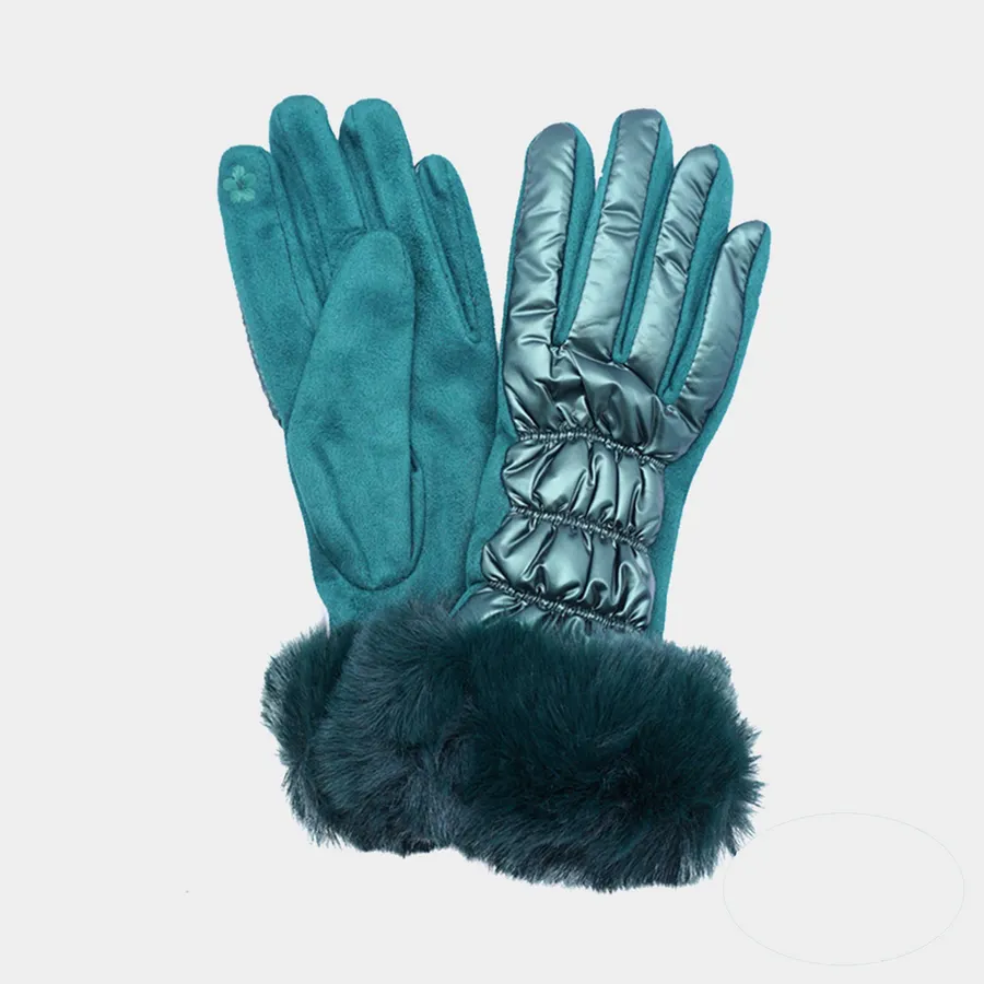 Faux Fur Cuff Puffer Smart Gloves For Winter - Assorted — wholesale Apparel & Accessories by the case
