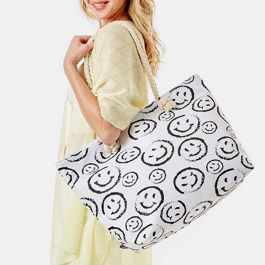 Easter Printed Smile Face Beach Tote Bag — wholesale Seasonal & Holiday by the case