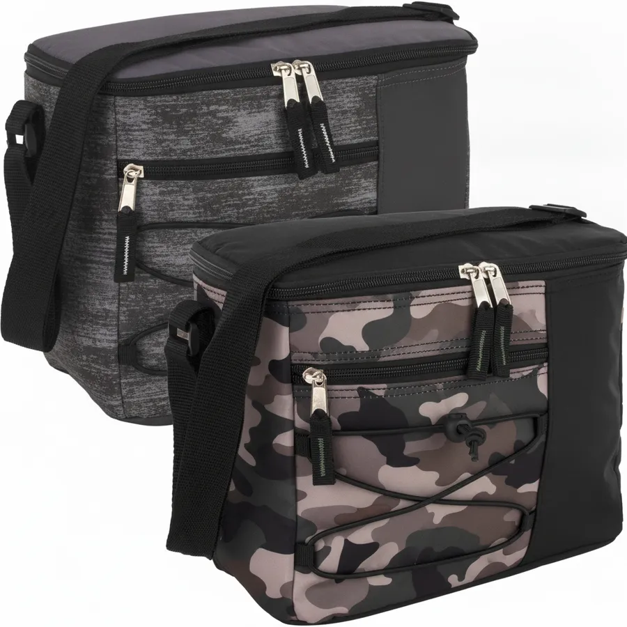 Insulated Travel Cooler Bag with Front Zipper Pocket - Camo and Heather Print Everyday Tote — wholesale Bags & Backpacks by the case