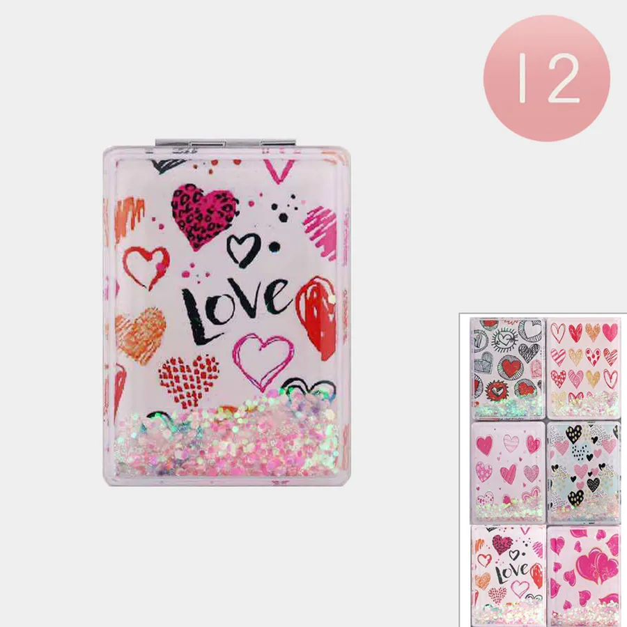 Heart Printed Cosmetic Mirrors For Women's - Assorted — wholesale Home & Décor by the case